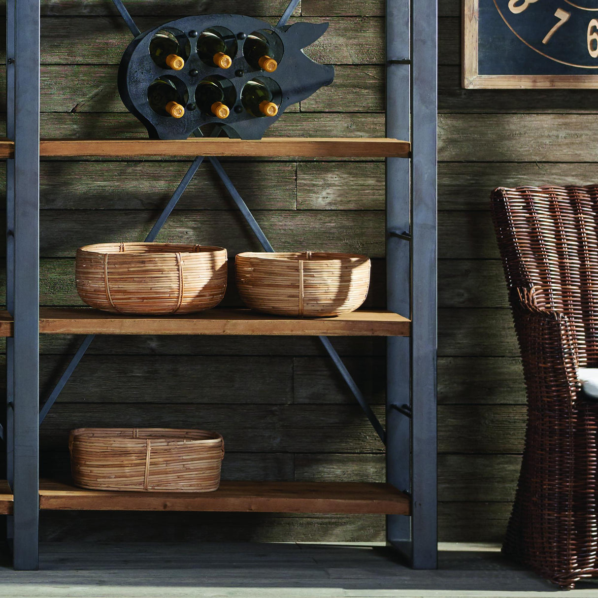 Napa Natural CANE RATTAN LOW BASKETS, SET OF 3