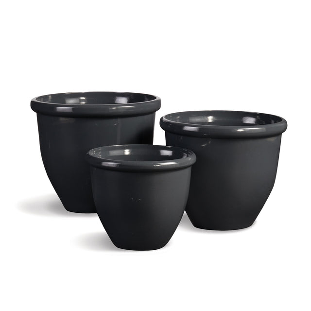 Napa Charcoal Gray GLAZELITE GARDEN POTS, SET OF 3