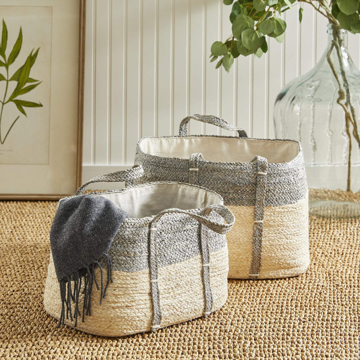 Napa Natural/Gray QUINN RECTANGULAR BASKETS, SET OF 2