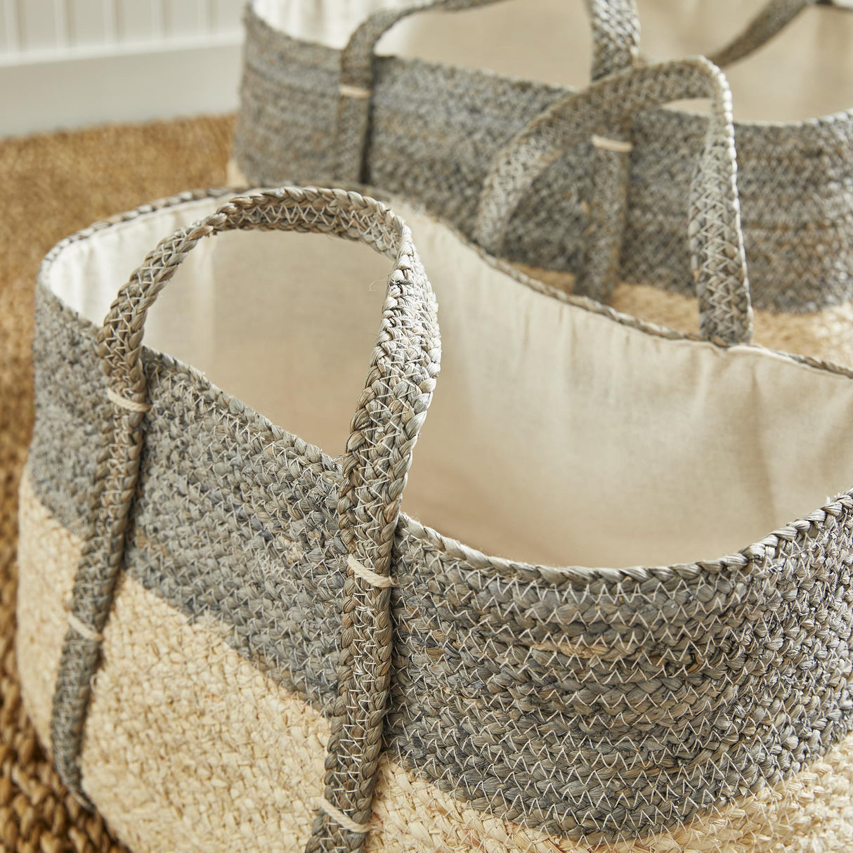 Napa Natural/Gray QUINN RECTANGULAR BASKETS, SET OF 2