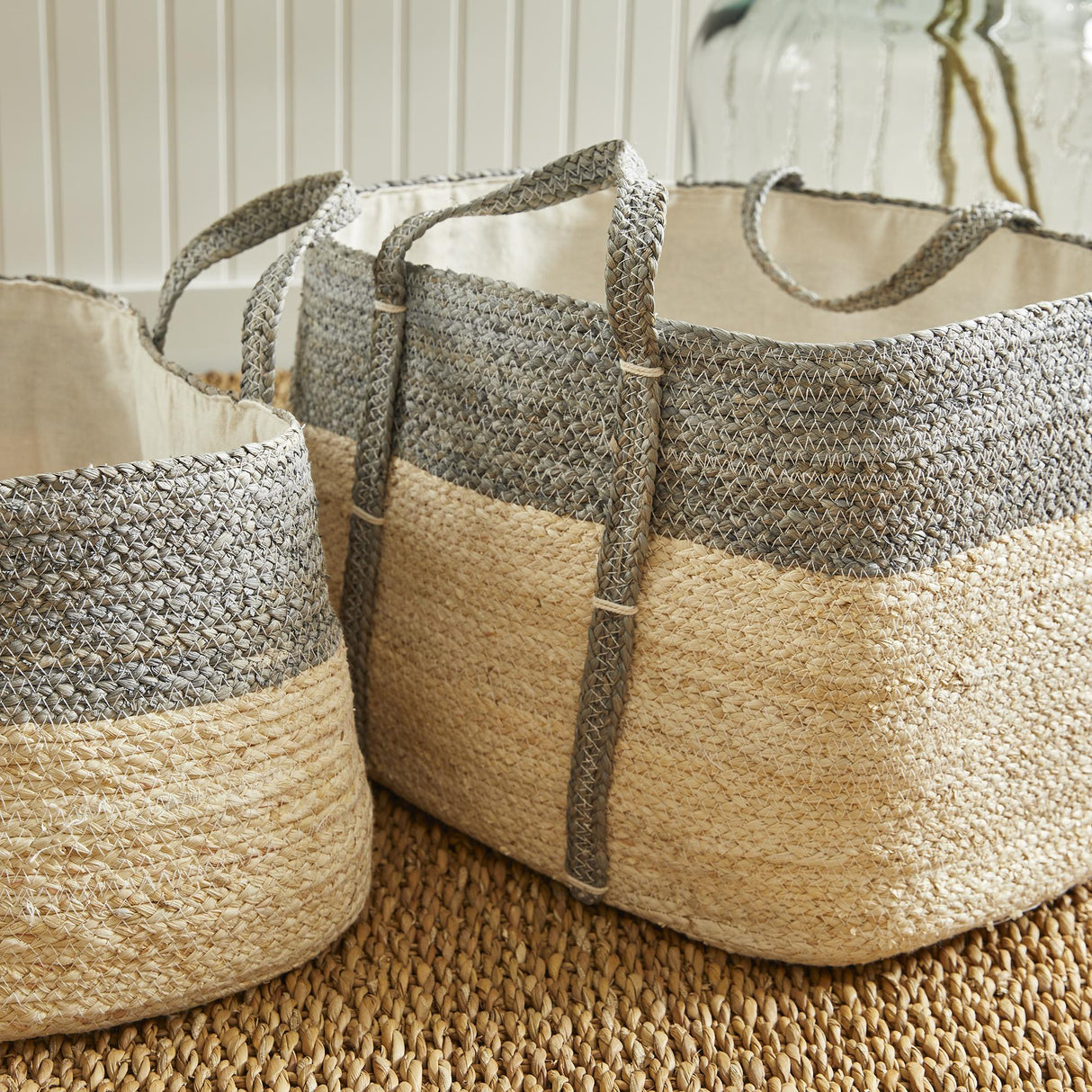 Napa Natural/Gray QUINN RECTANGULAR BASKETS, SET OF 2