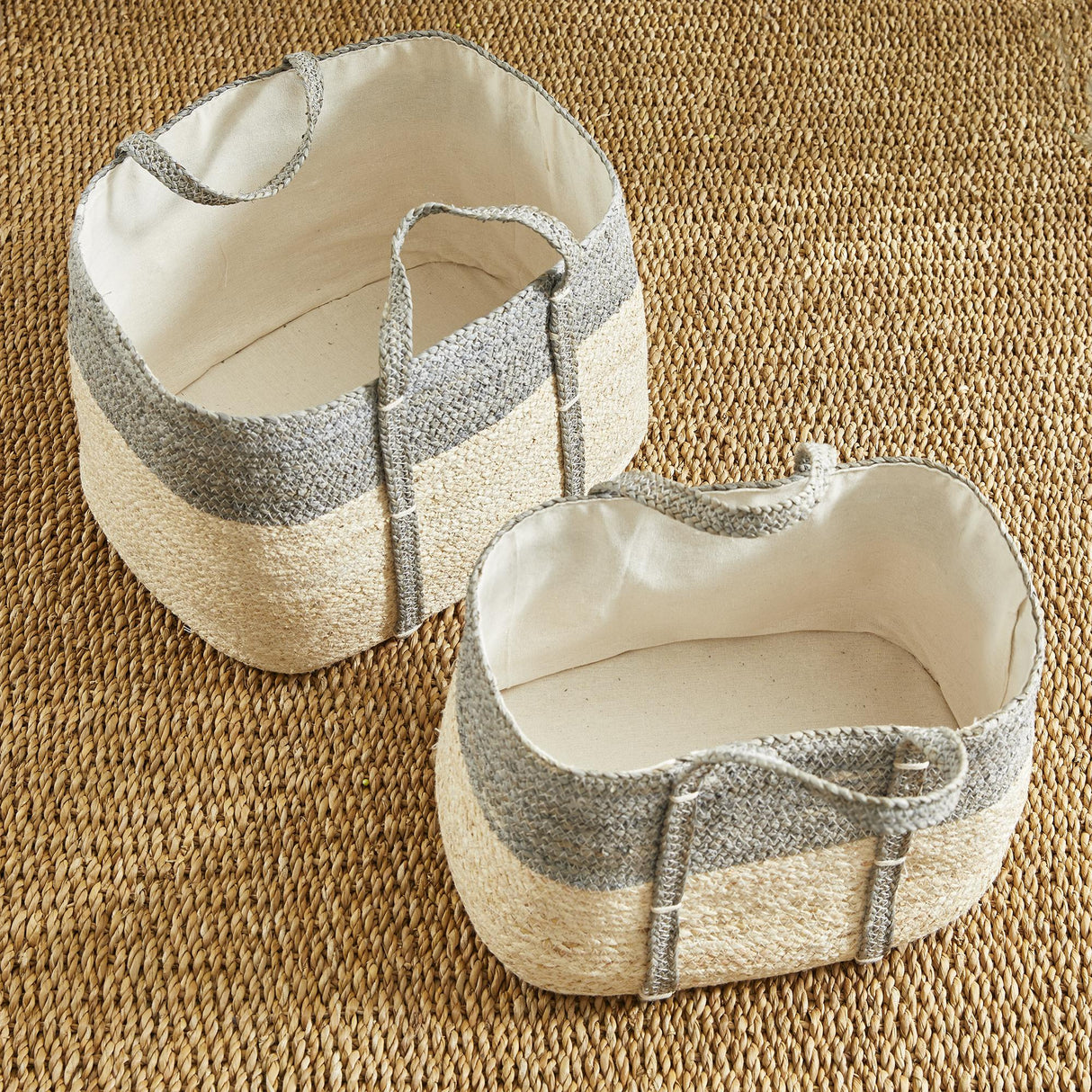 Napa Natural/Gray QUINN RECTANGULAR BASKETS, SET OF 2