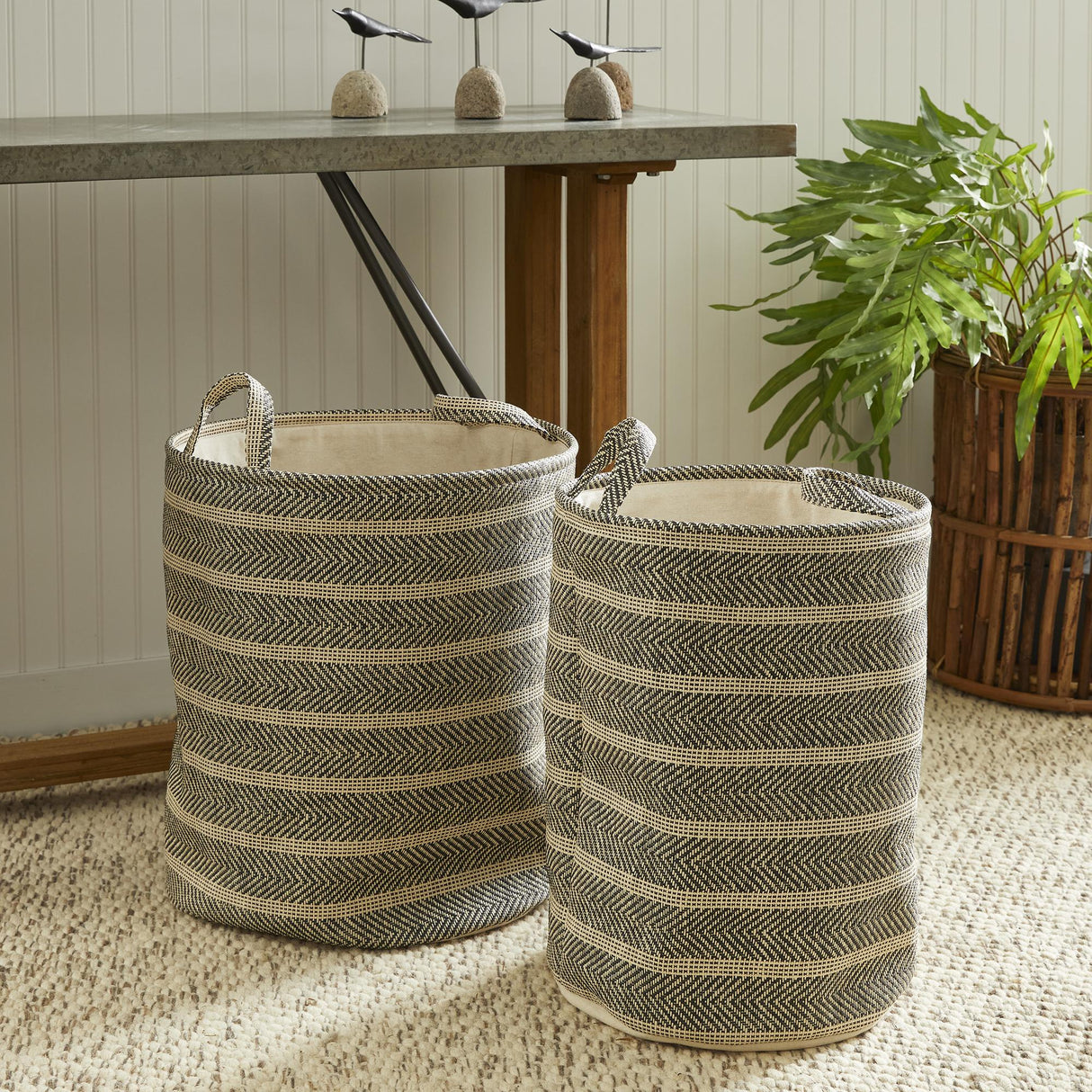 Napa Beige/Black MARLEIGH ROUND BASKETS, SET OF 2