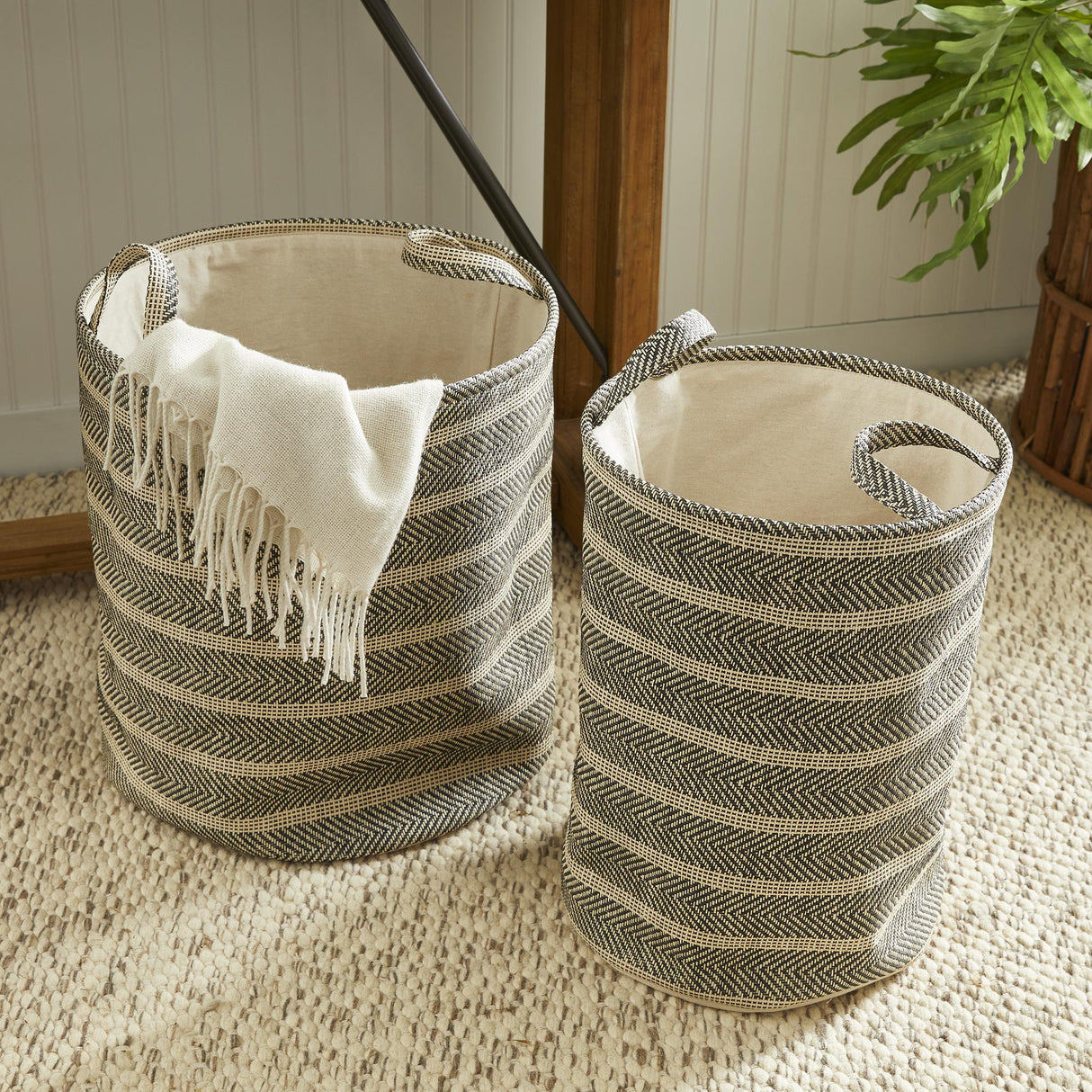 Napa Beige/Black MARLEIGH ROUND BASKETS, SET OF 2