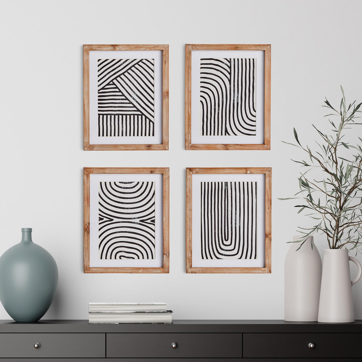 Napa Includes mat ACHROMATIC LINEAR PETITE PRINTS, SET OF 4