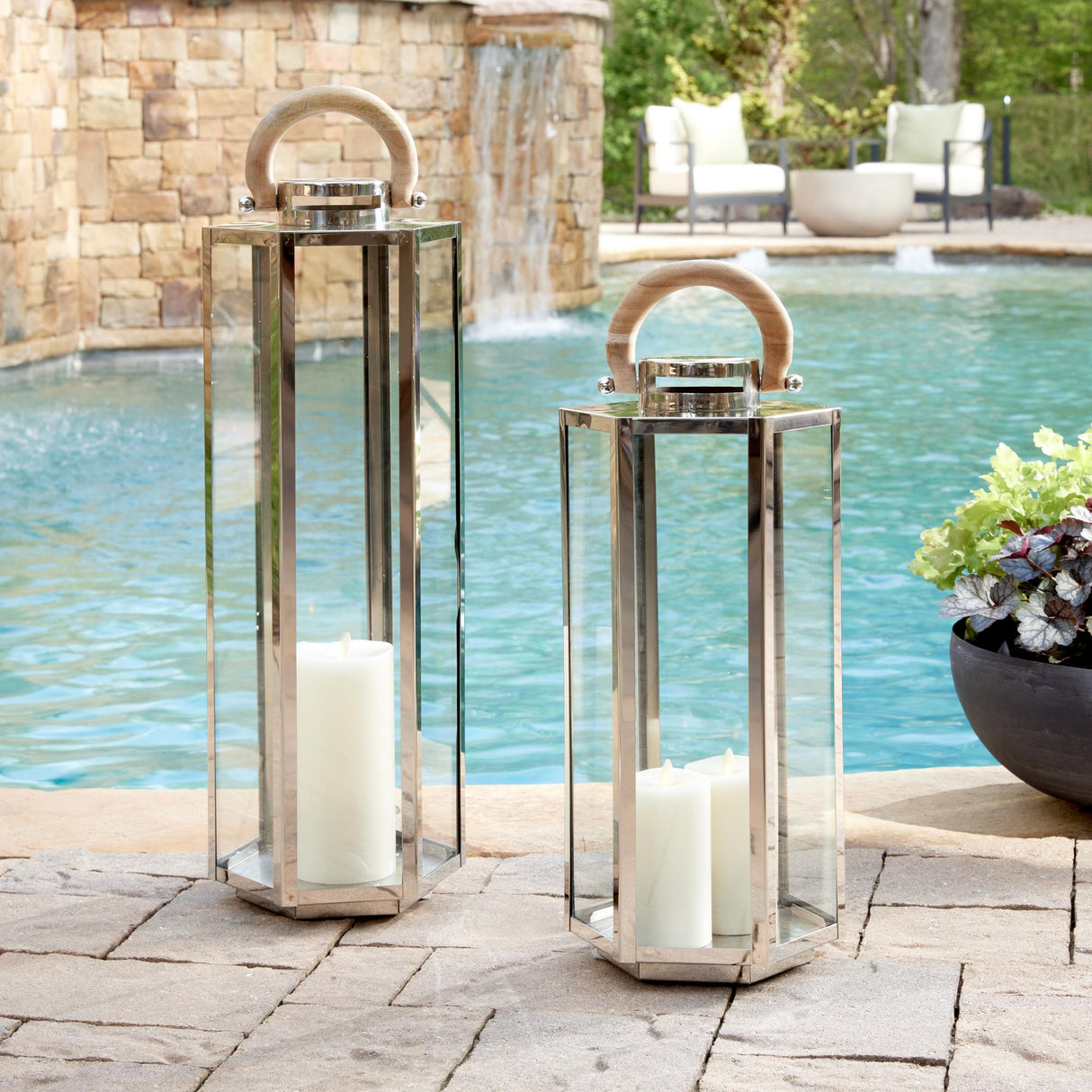 Napa Stainless Steel/Natural DOCKSIDE OUTDOOR LANTERN LARGE