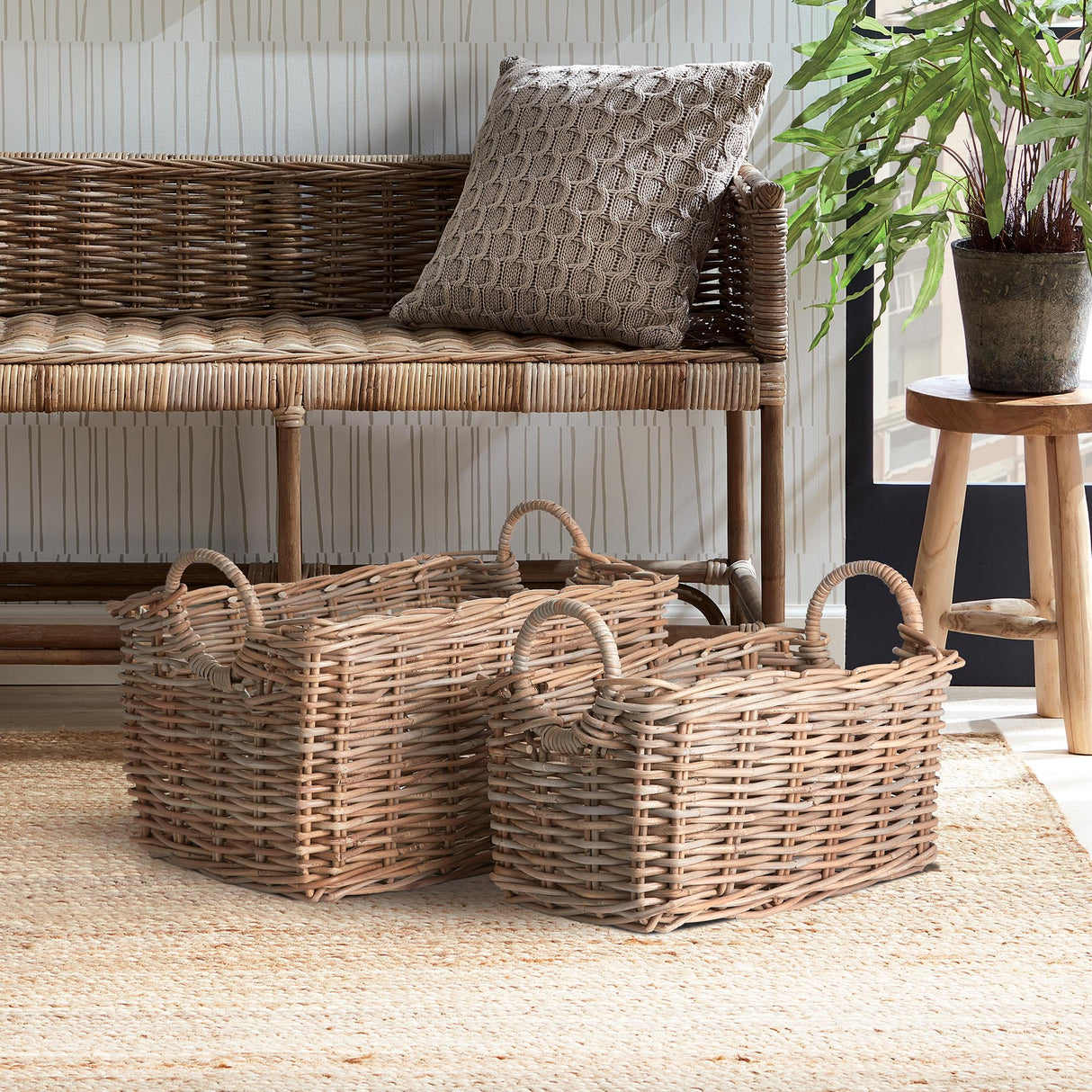 Napa Nature's Gray NORMANDY HALO RECTANGULAR BASKETS, SET OF 2