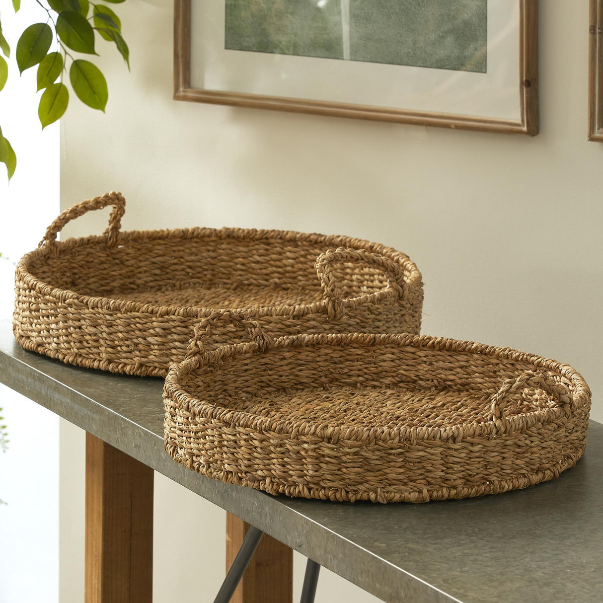 Napa Natural SEAGRASS ROUND TRAYS, SET OF 2