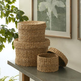 Napa Natural SEAGRASS ROUND LIDDED BASKETS, SET OF 3