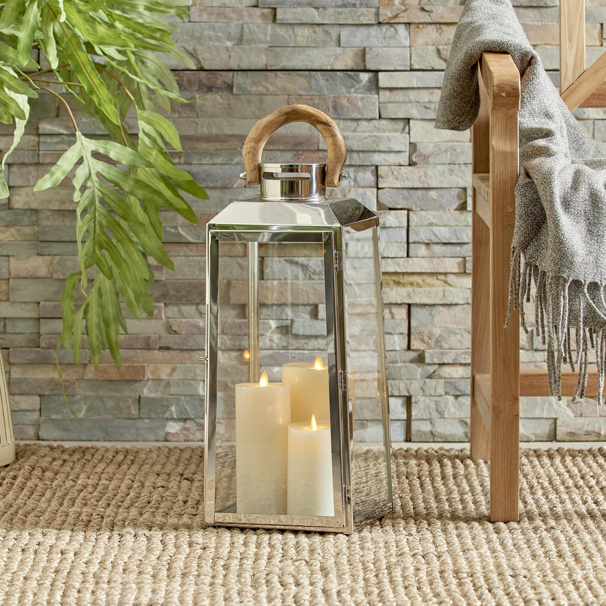 Napa Stainless Steel/Natural OCEANSIDE OUTDOOR LANTERN LARGE
