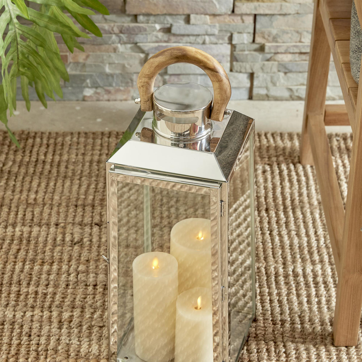 Napa Stainless Steel/Natural OCEANSIDE OUTDOOR LANTERN LARGE