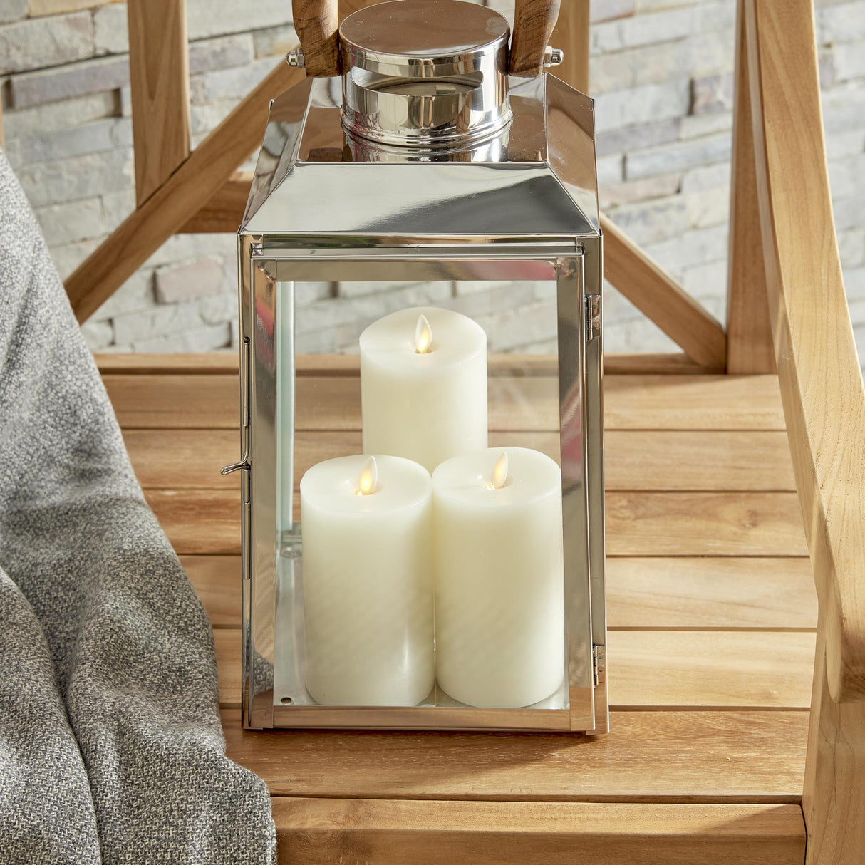 Napa Stainless Steel/Natural OCEANSIDE OUTDOOR LANTERN SMALL