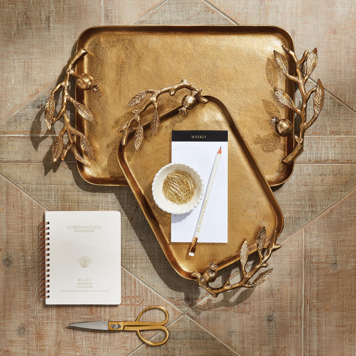 Napa Gold POMEGRANATE BRANCH DECORATIVE TRAYS, SET OF 2