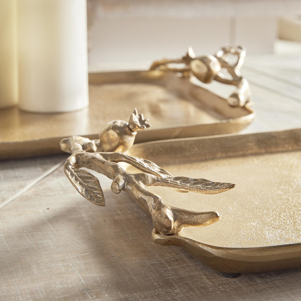 Napa Gold POMEGRANATE BRANCH DECORATIVE TRAYS, SET OF 2