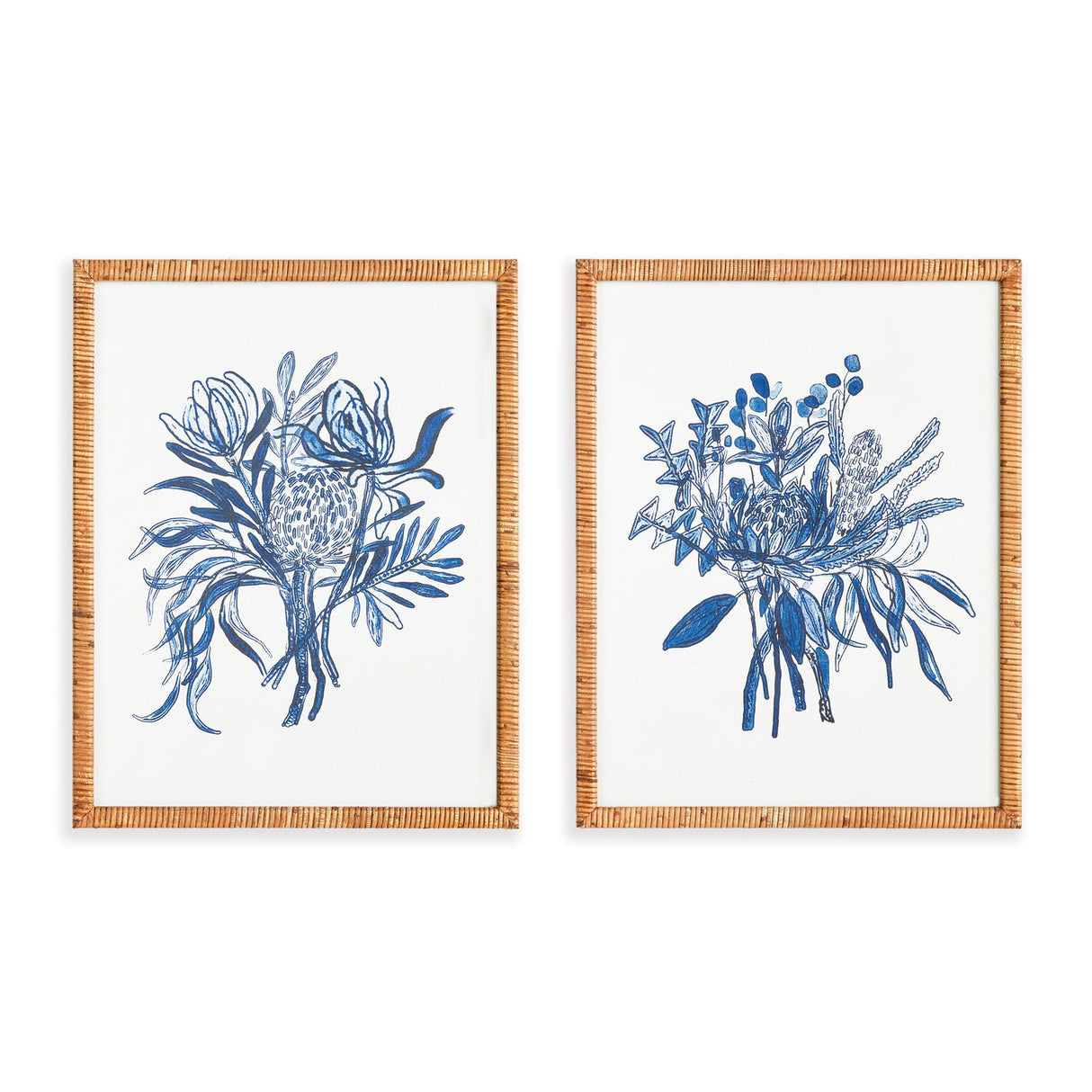 Napa Rattan wrapped frame BANKSIA BOUQUET PRINTS, SET OF 2