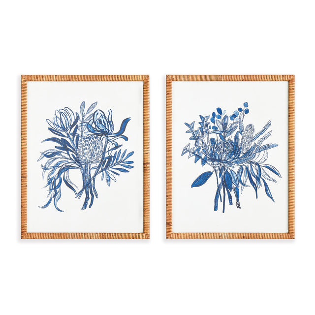 Napa Rattan wrapped frame BANKSIA BOUQUET PRINTS, SET OF 2