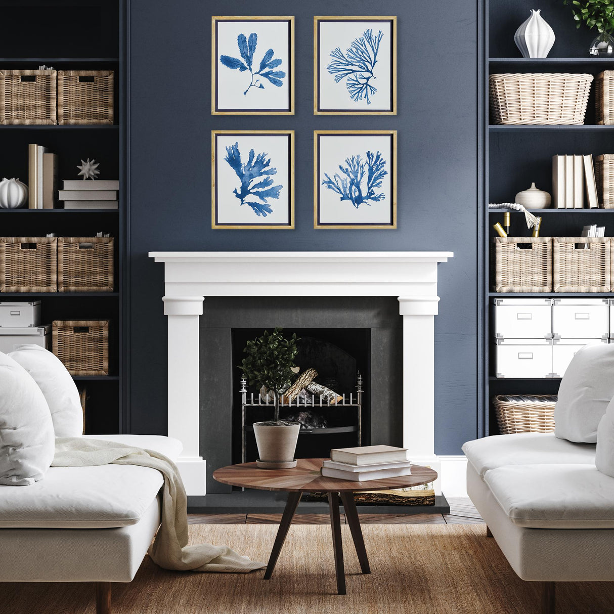 Napa  INDIGO SEAWEED PRINTS, SET OF 4