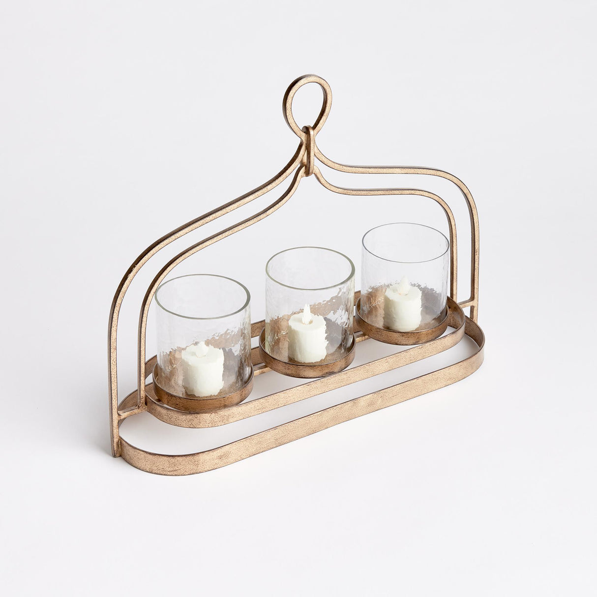 Napa Antique Gold/Hammered Glass AMARA 3-CANDLE HURRICANE