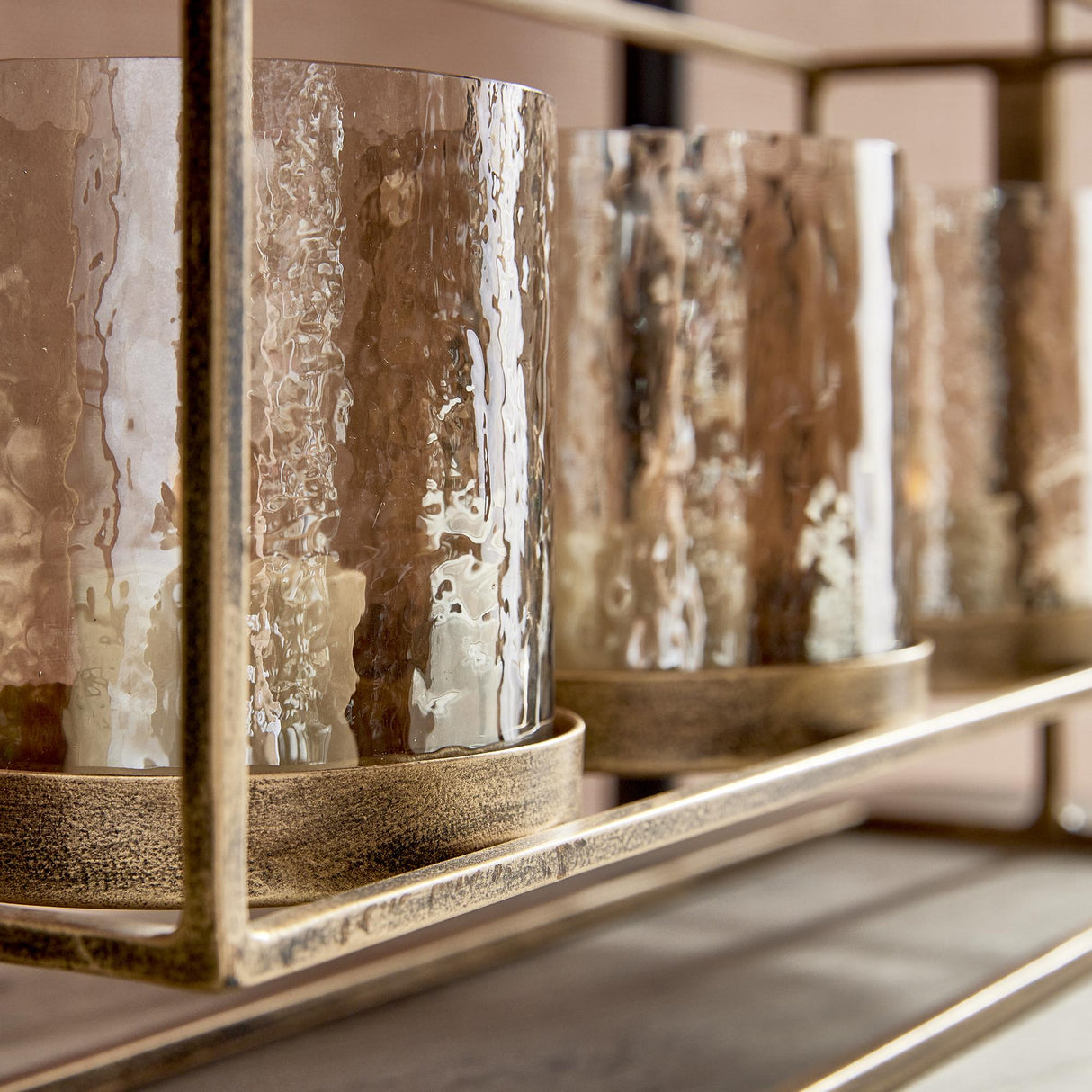 Napa Antique Gold/Hammered Luster Glass WESLEY 3-CANDLE HURRICANE