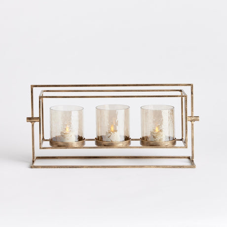 Napa Antique Gold/Hammered Luster Glass WESLEY 3-CANDLE HURRICANE