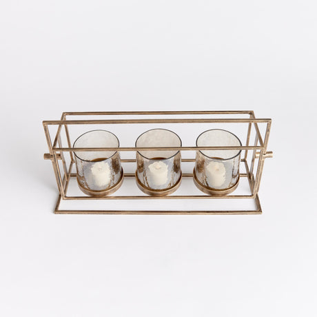 Napa Antique Gold/Hammered Luster Glass WESLEY 3-CANDLE HURRICANE