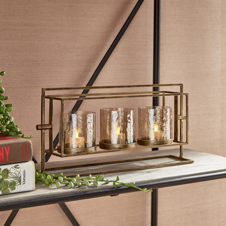 Napa Antique Gold/Hammered Luster Glass WESLEY 3-CANDLE HURRICANE