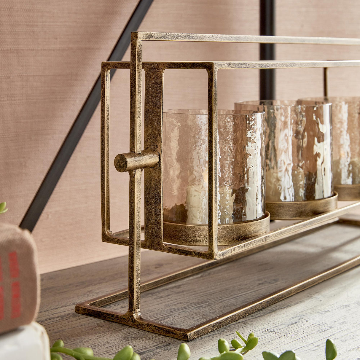 Napa Antique Gold/Hammered Luster Glass WESLEY 3-CANDLE HURRICANE