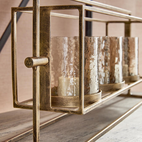 Napa Antique Gold/Hammered Luster Glass WESLEY 3-CANDLE HURRICANE