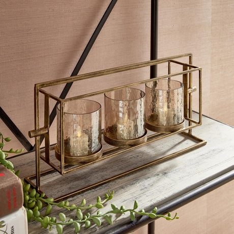 Napa Antique Gold/Hammered Luster Glass WESLEY 3-CANDLE HURRICANE