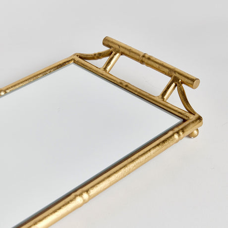 Napa Antique Gold/Mirrored Glass DAPHNE NARROW MIRRORED TRAY WITH HANDLES