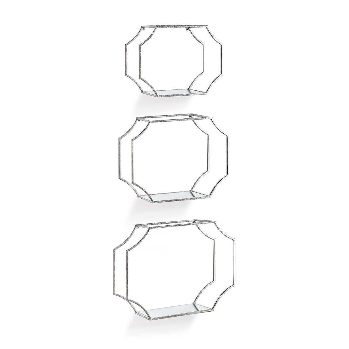 Napa Antique Silver/Mirrored Glass HUDSON MIRRORED WALL SHELVES, SET OF 3