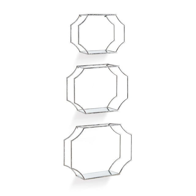 Napa Antique Silver/Mirrored Glass HUDSON MIRRORED WALL SHELVES, SET OF 3