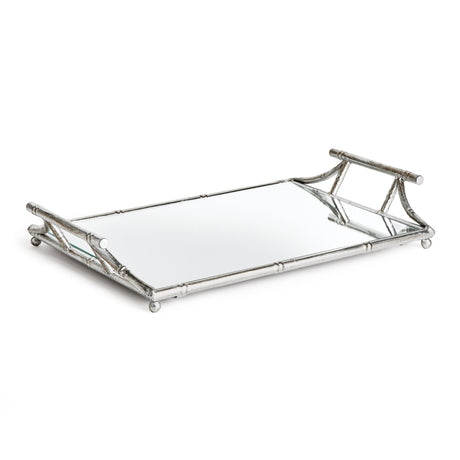 Napa Antique Silver/Mirrored Glass DAPHNE MIRRORED TRAY WITH HANDLES