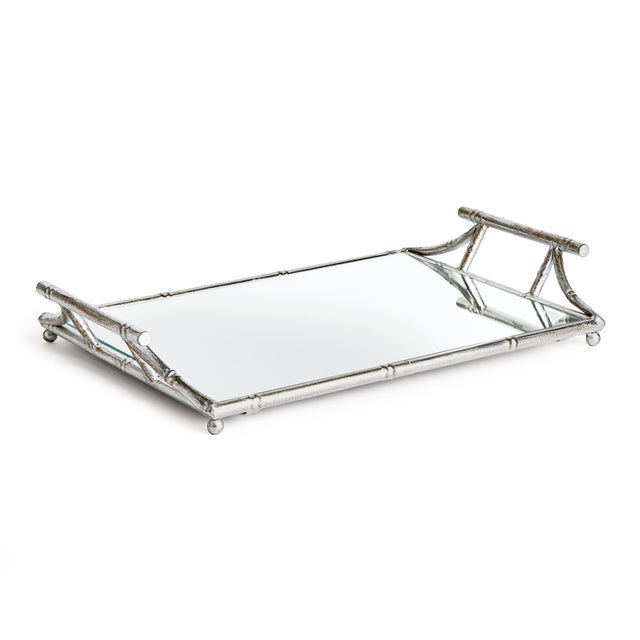 Napa Antique Silver/Mirrored Glass DAPHNE MIRRORED TRAY WITH HANDLES