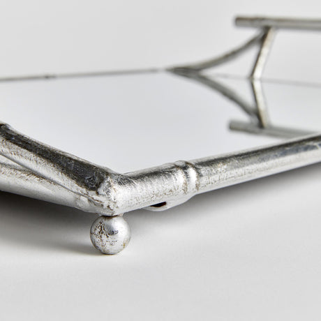 Napa Antique Silver/Mirrored Glass DAPHNE MIRRORED TRAY WITH HANDLES