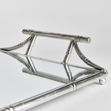 Napa Antique Silver/Mirrored Glass DAPHNE MIRRORED TRAY WITH HANDLES