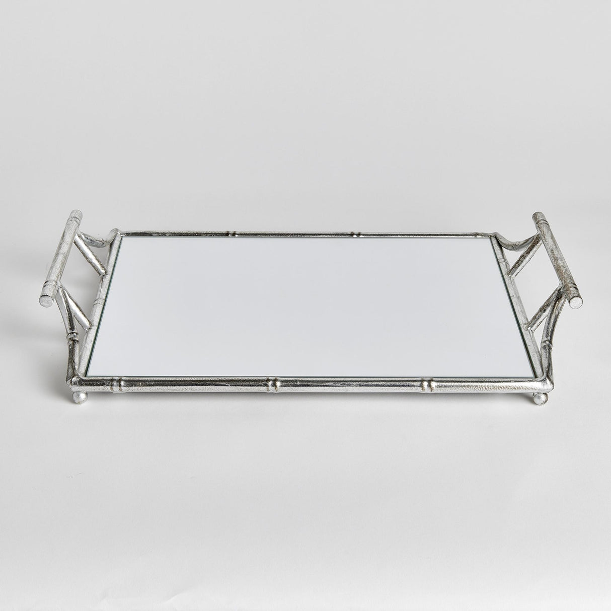 Napa Antique Silver/Mirrored Glass DAPHNE MIRRORED TRAY WITH HANDLES