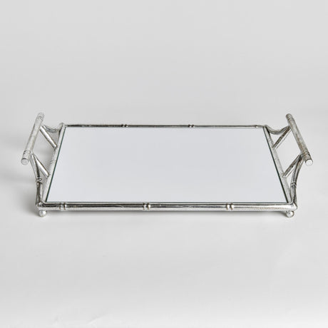 Napa Antique Silver/Mirrored Glass DAPHNE MIRRORED TRAY WITH HANDLES