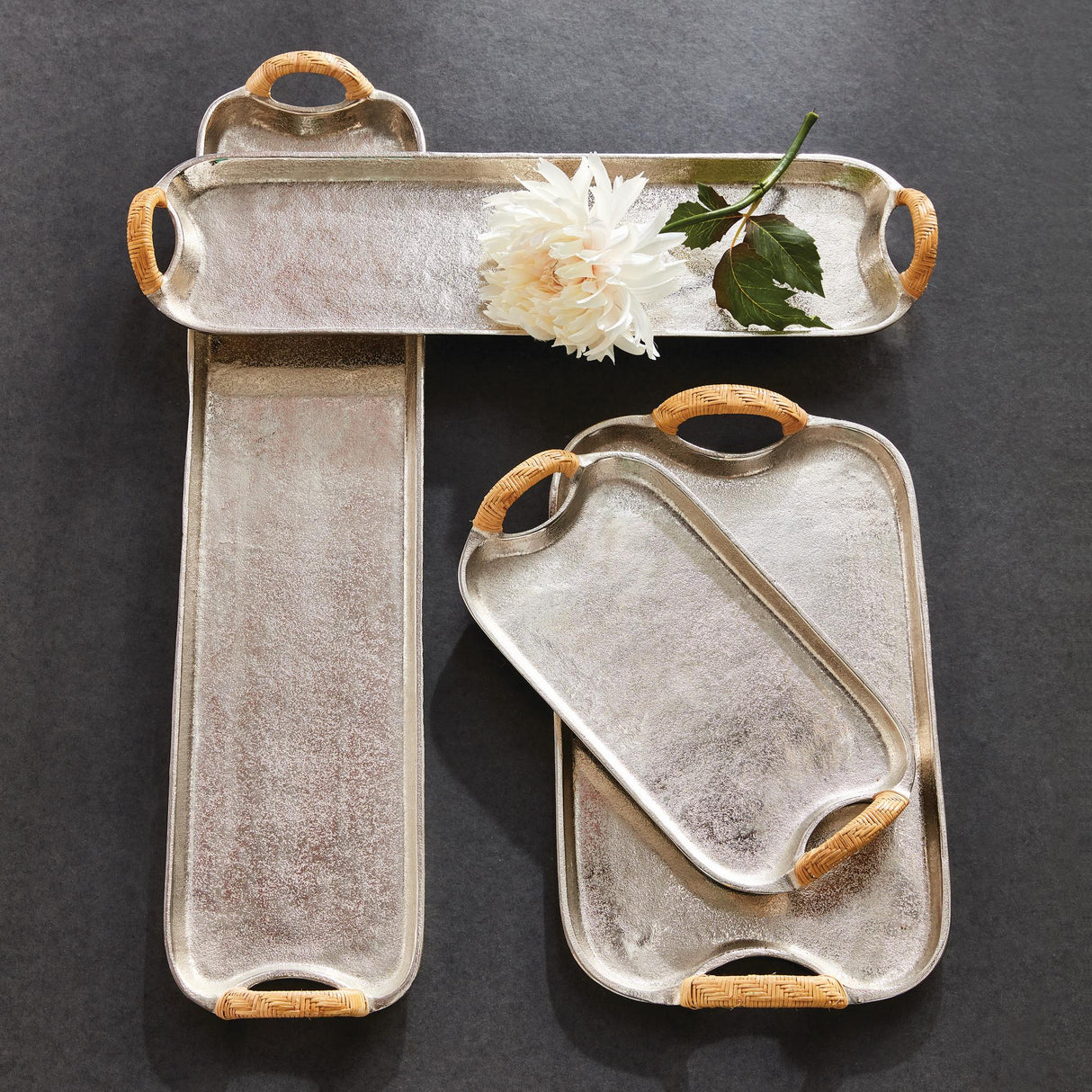 Napa Silver/Natural HELENA DECORATIVE LONG TRAYS, SET OF 2