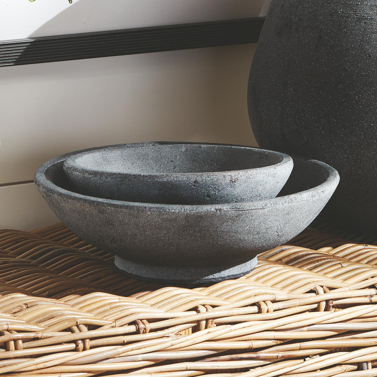 Napa Washed Black CEDRIC DECORATIVE BOWLS, SET OF 2