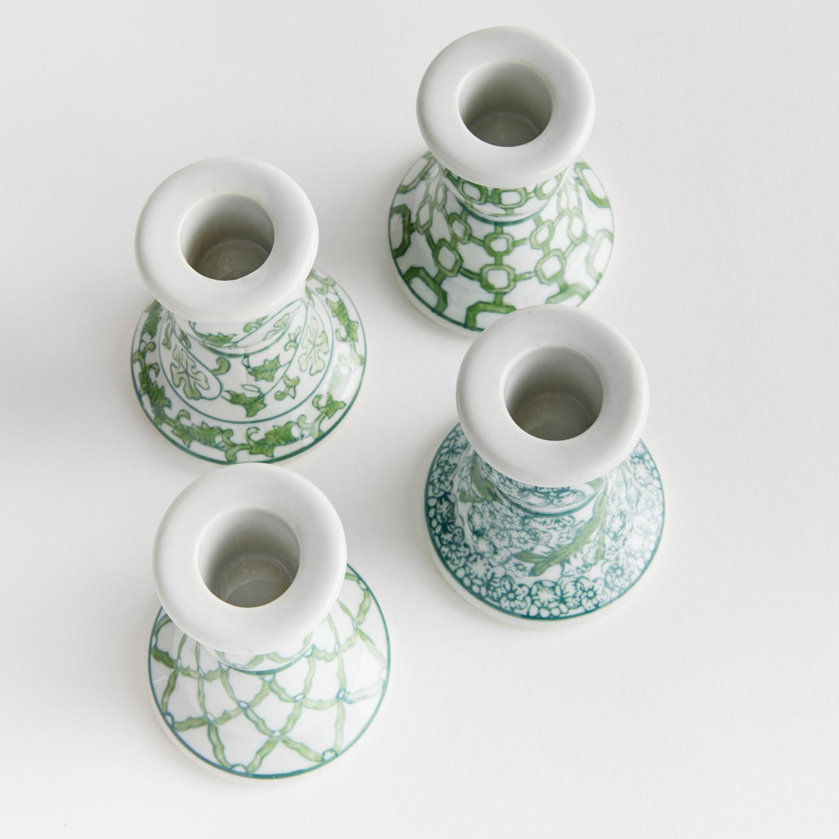 Napa Green/White IMPERIAL MINI TAPER HOLDERS, SET OF 4