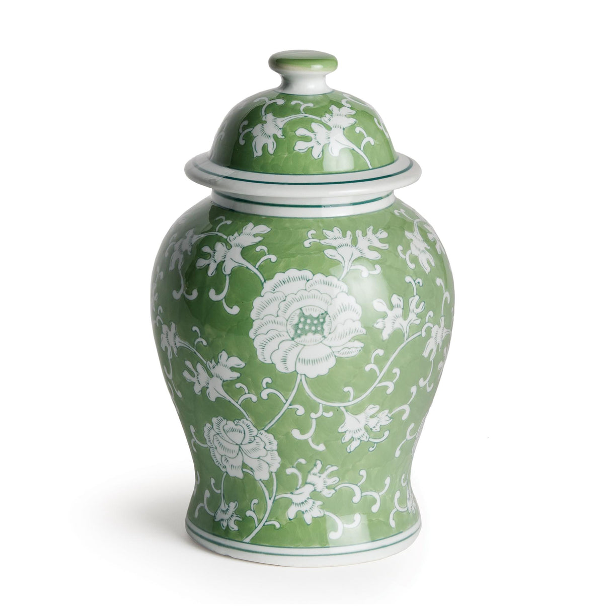 Napa Green/White IMPERIAL LOTUS LIDDED GINGER JAR