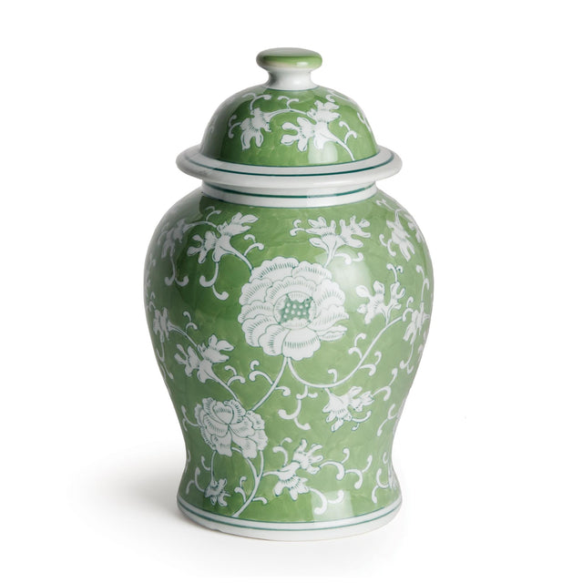 Napa Green/White IMPERIAL LOTUS LIDDED GINGER JAR