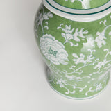 Napa Green/White IMPERIAL LOTUS LIDDED GINGER JAR