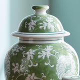 Napa Green/White IMPERIAL LOTUS LIDDED GINGER JAR