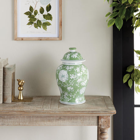 Napa Green/White IMPERIAL LOTUS LIDDED GINGER JAR
