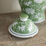 Napa Green/White IMPERIAL LOTUS LIDDED GINGER JAR