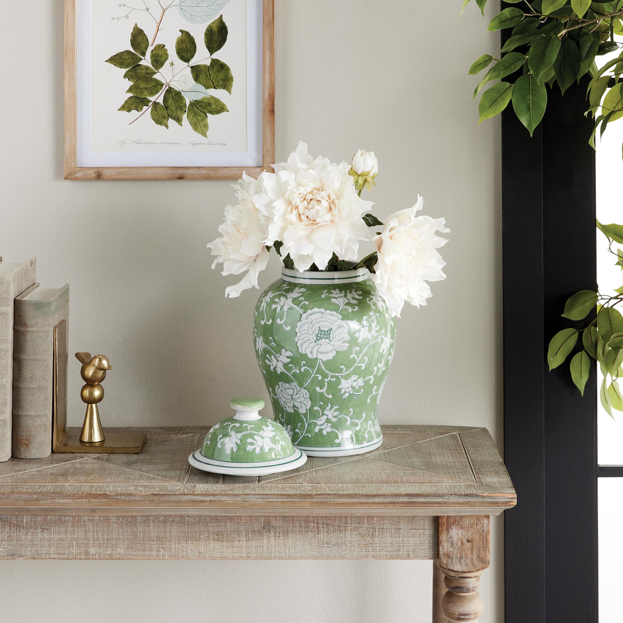 Napa Green/White Imperial Lotus Lidded Ginger Jar – DecoratorsBest