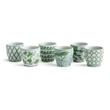 Napa Green/White IMPERIAL MINI FLOWER POTS, SET OF 6
