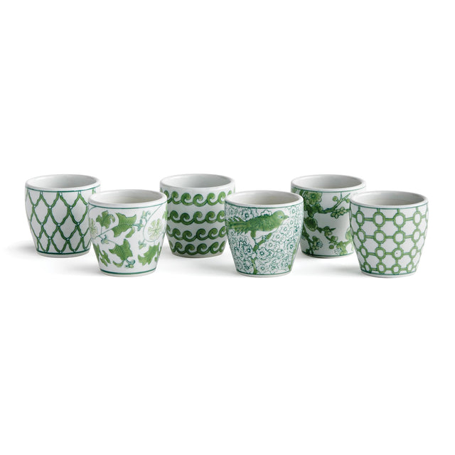 Napa Green/White IMPERIAL MINI FLOWER POTS, SET OF 6